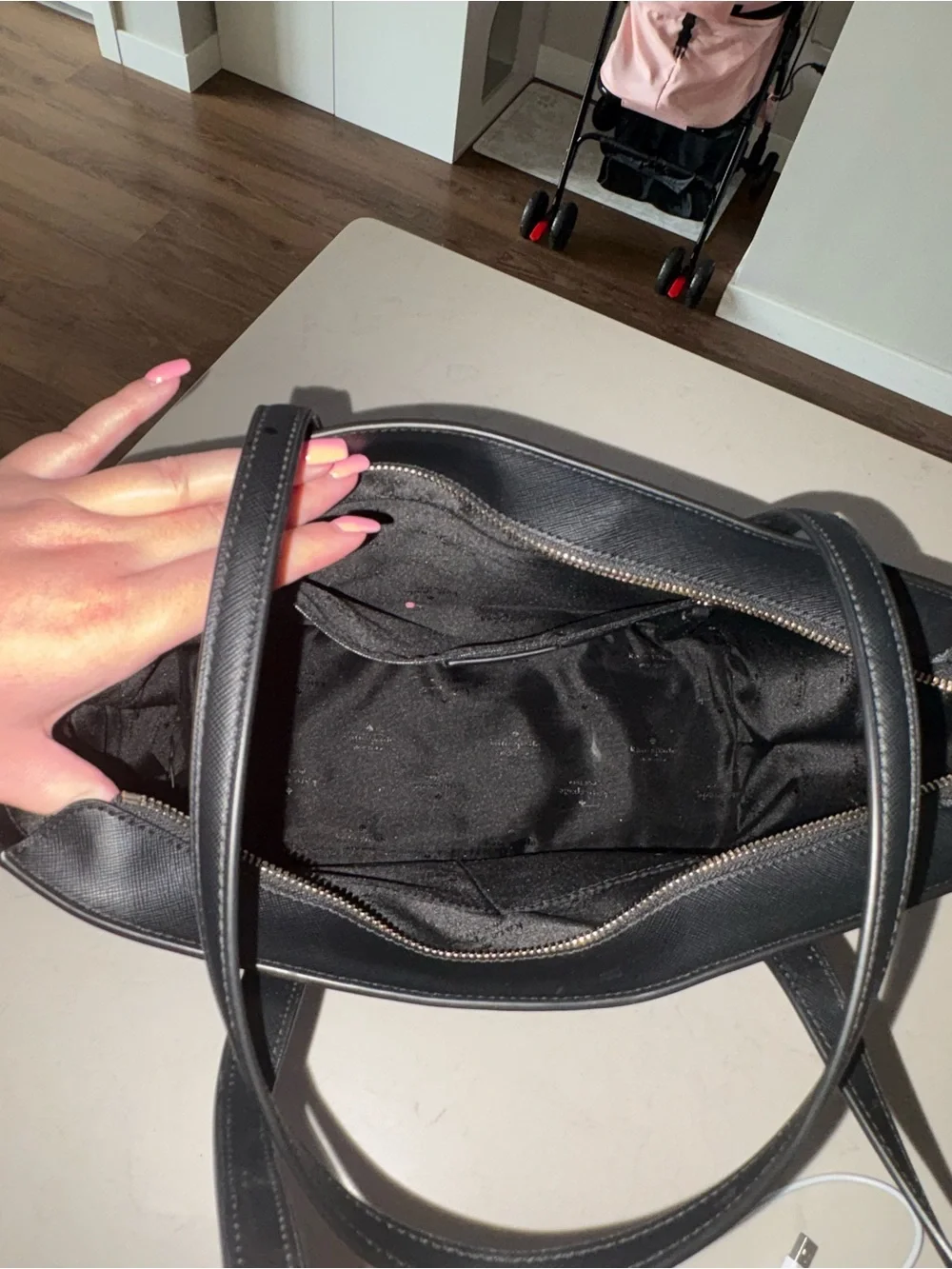 kate spade Black Leather Tote with Front Pocket